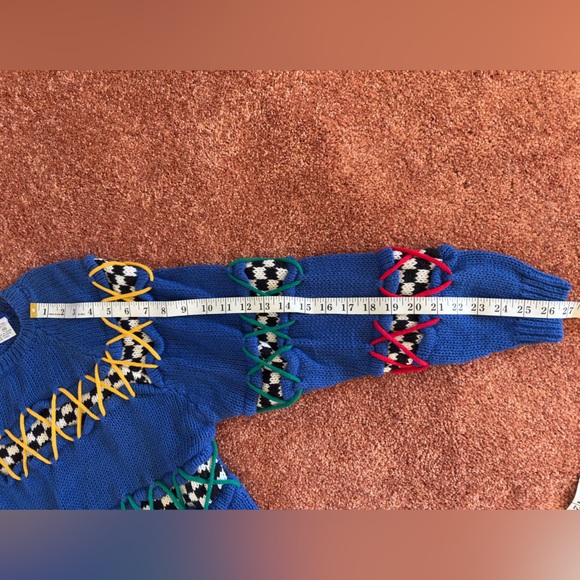 Vintage 90s Knit Works Colorful Abstract Checkered Woven Sweater - Picture 4 of 6